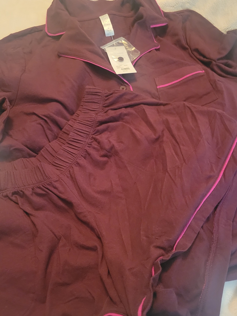 Lane Bryant Wine Pajama Set with Pink Piping Nwt 10/12
